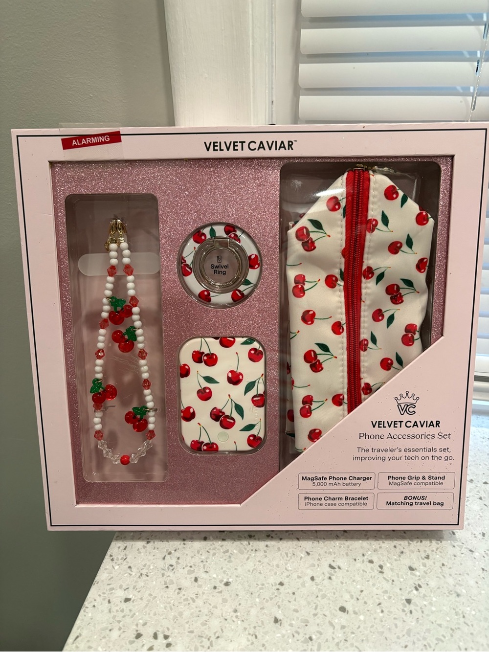 NIB Velvet Caviar Cherry Phone Accessories Set - White & Red